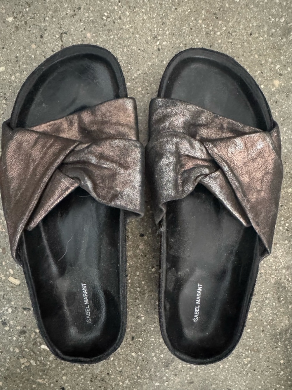 Isabel Marant Bronze Metallic Knot Slide Sandals